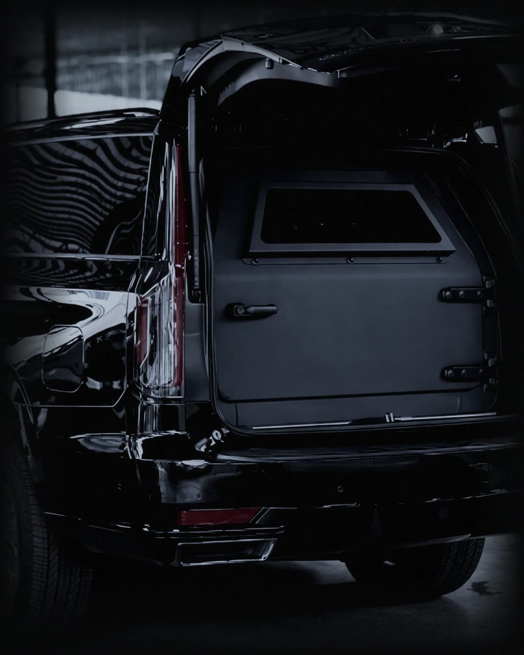Ballistic door panel inside an armored SUV